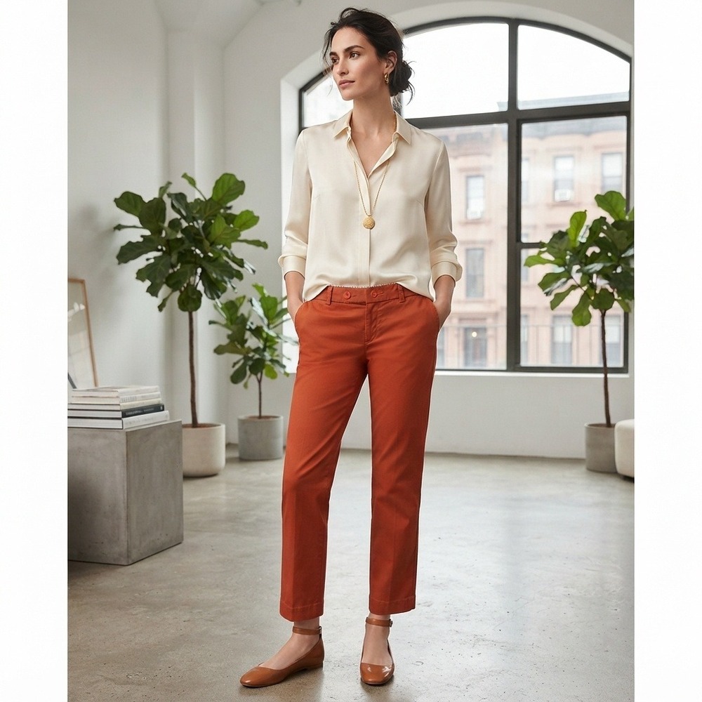 Banana Republic Ryan Fit Crop Pants Chino Trousers Burnt Orange Size 4